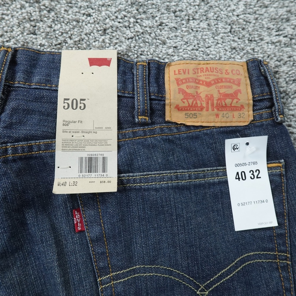 NEW Levis Jeans Mens 40X32 Dark Blue Denim Pants 505 Regular Straight Leg Casual